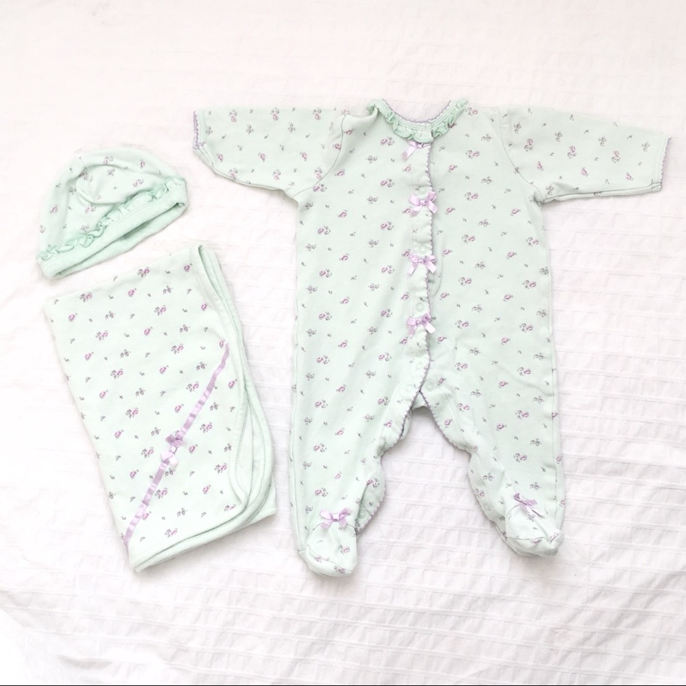 EUC Soft Green Floral 3-Piece Layette by Little Me